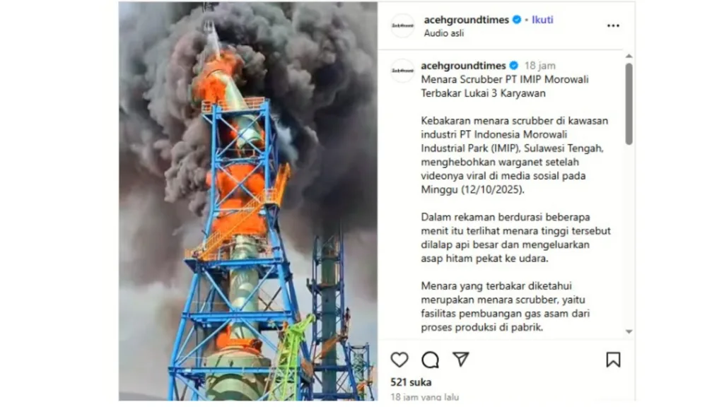 kebakaran menara scrubber imip